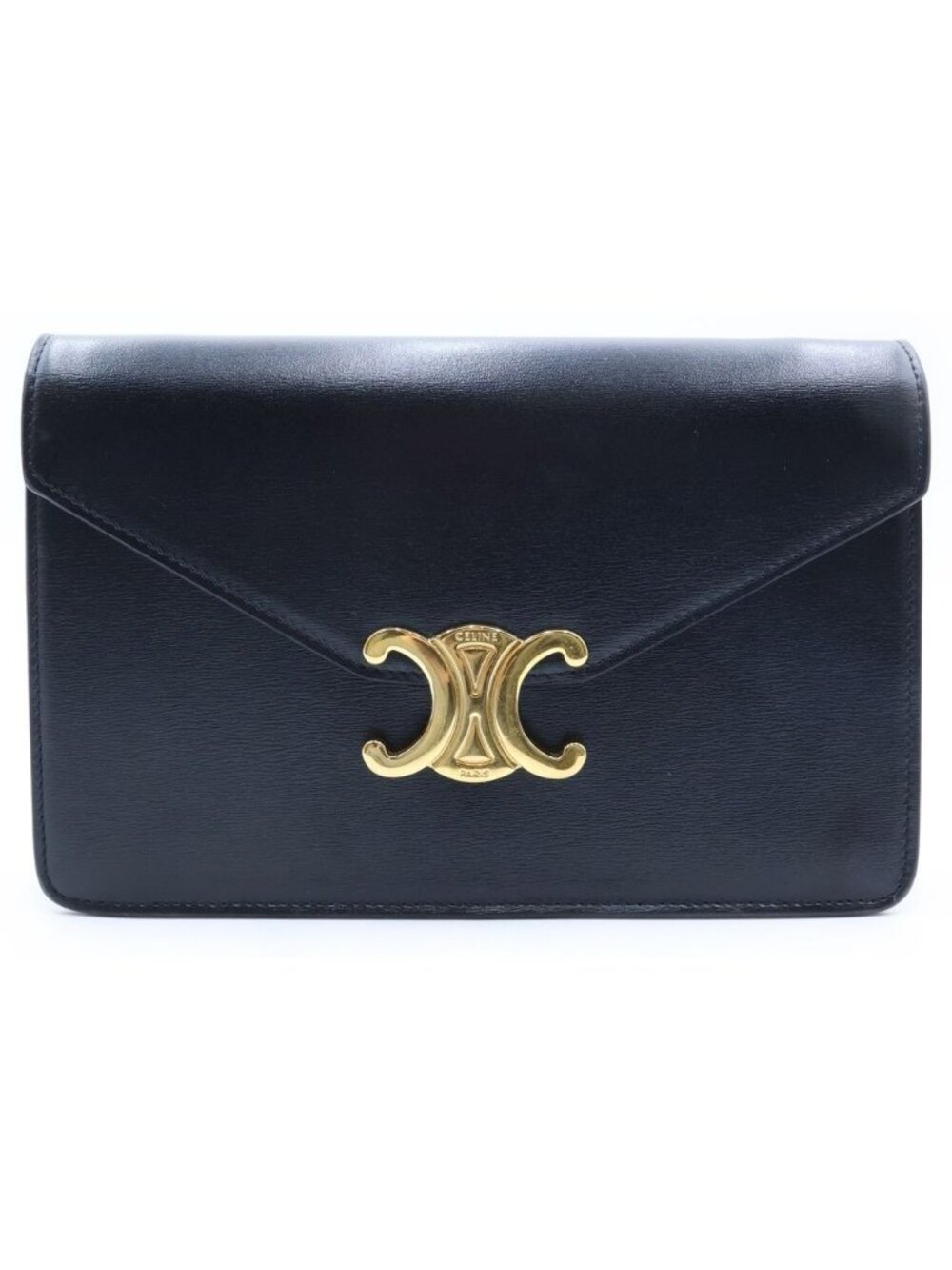 Celine Triomphe Margo Chain Shoulder Bag Black Leather Gold